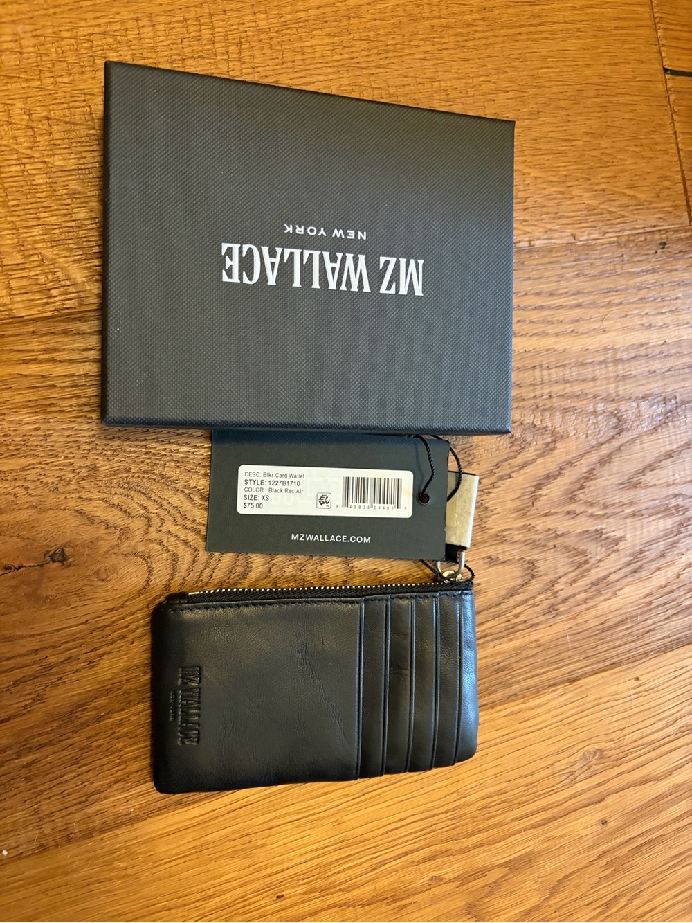 MZ Wallace Black Leather Card Wallet with Zip